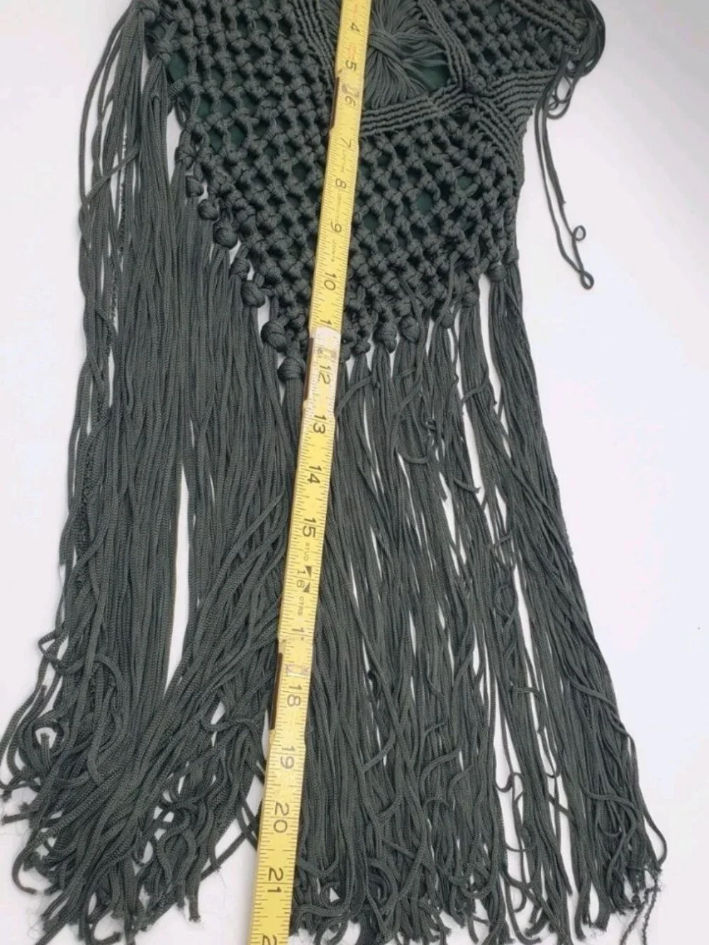 Macrame Lined Fringe Festival Bohemian Indie Forest Green Crossbody Bag FUN!!